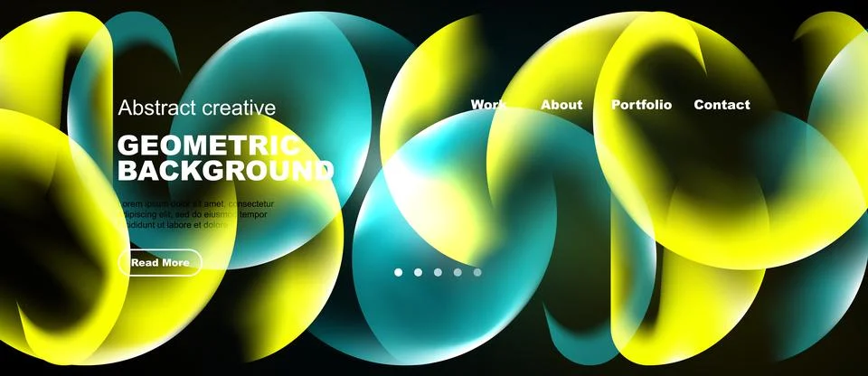 Abstract design features vibrant yellow, turquoise shapes. Website header Stock Illustration