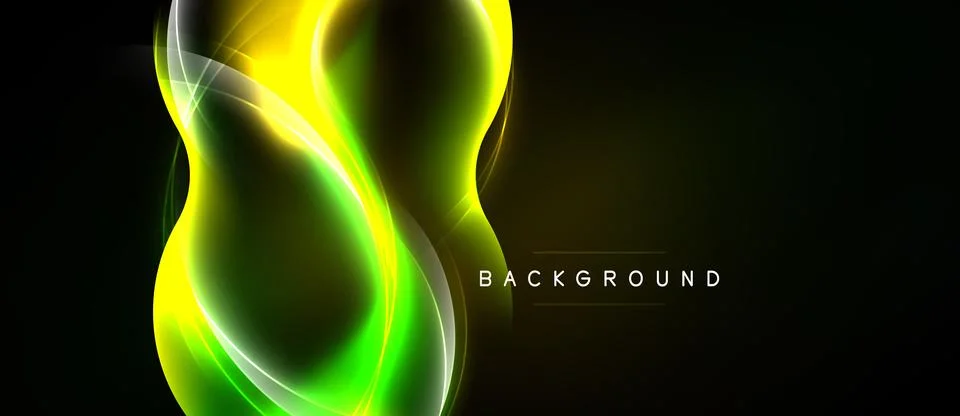 Abstract design features vibrant yellow, green curves against dark backdrop. Stock Illustration