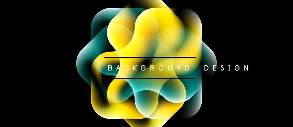 Abstract design features vibrant yellow, teal layers. Geometric shapes overla Stock Illustration