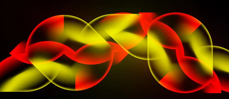 Abstract design features vibrant yellow, red overlapping shapes. Dark backg.. Stock Illustration