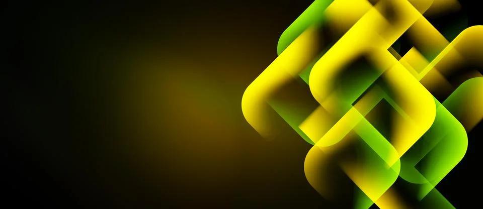 Abstract design features vibrant yellow, green ribbons over dark background. Ilustração Stock