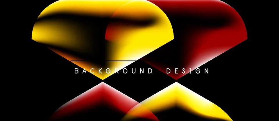 Abstract design features vibrant yellow, red gradients. Black background Stock Illustration