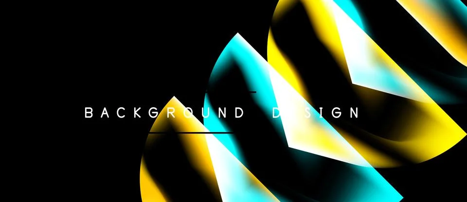 Abstract design features vibrant yellow, cyan layers over black background. Ilustração Stock