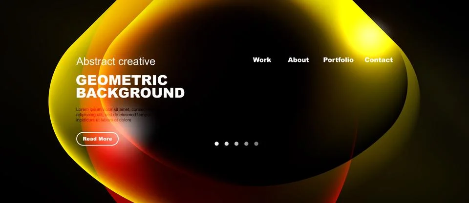 Abstract design features vibrant yellow, red gradients over black background. Stock Illustration