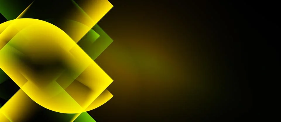 Abstract design features vibrant yellow, green shapes against dark background Stock Illustration