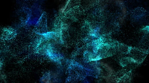 Abstract design featuring blue and green nebula-like textures on a dark Stockbeeldmateriaal 282394924
