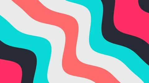 Abstract design featuring bold wavy stripes in pink, teal, coral, light gray  Stock Illustration