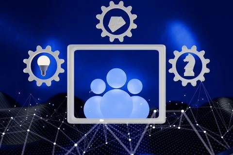 Abstract design featuring gears and a group icon Illustrazione stock