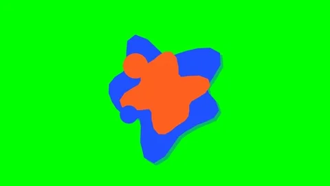 Abstract design featuring layered organic shapes in blue and orange on green Stock Footage 340903694