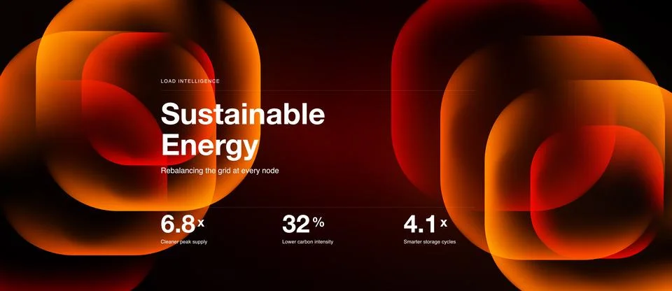 Abstract design featuring orange glowing shapes. Text highlights sustainable Stock Illustration