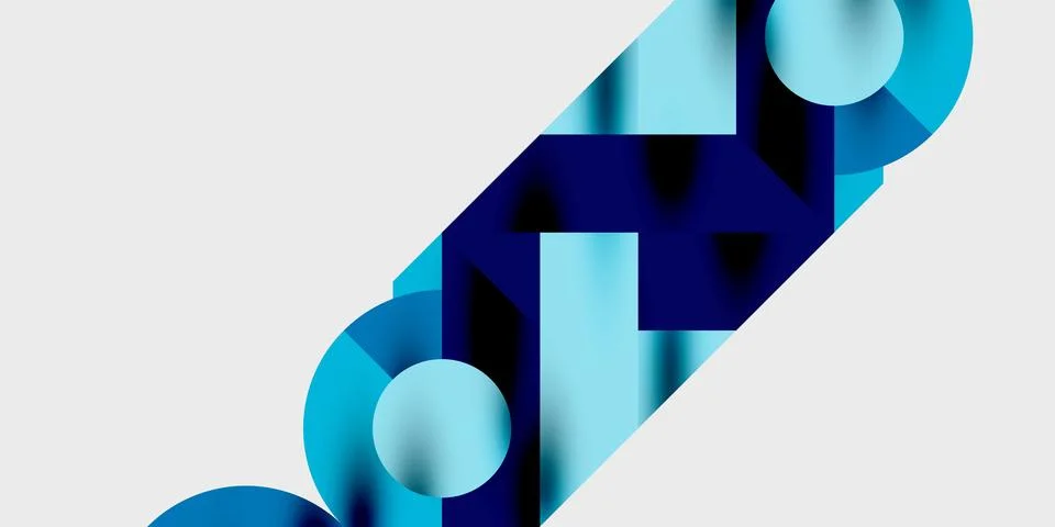 Abstract design featuring overlapping blue shapes. Circles, squares, rectangles 스톡 일러스트