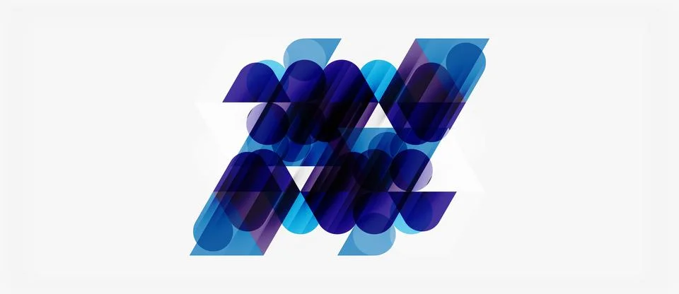 Abstract design featuring overlapping blue shapes. Geometric patterns create Stock Illustration