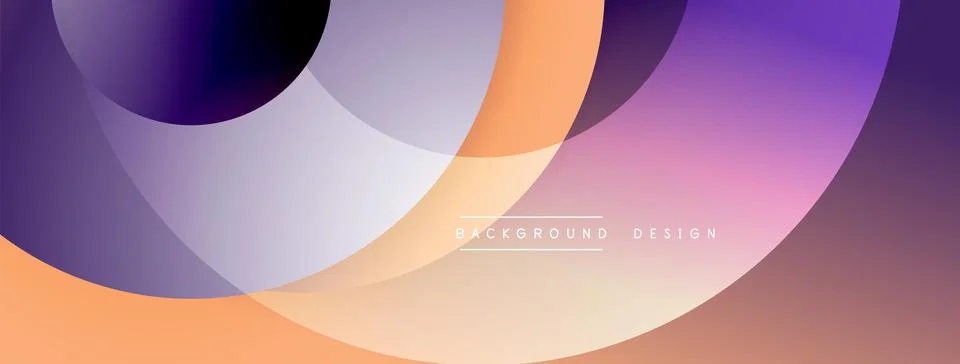 Abstract design featuring overlapping circles. Gradient colors blend purple, 스톡 일러스트