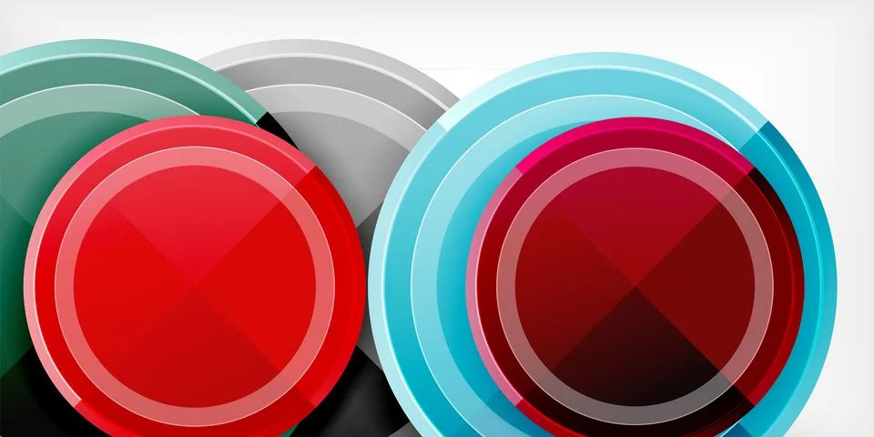 Abstract design featuring overlapping circles. Vibrant colors include red, teal, 스톡 일러스트