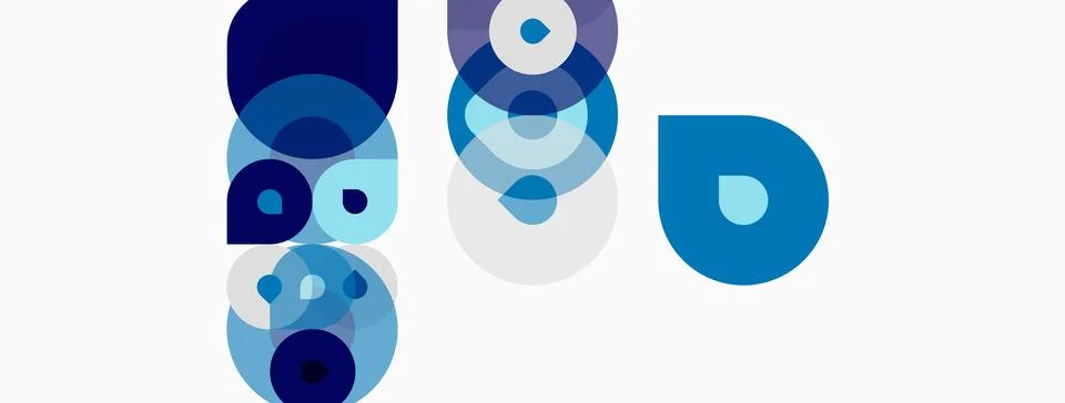 Abstract design featuring overlapping circles, varying shades blue, gray. Stock Illustration