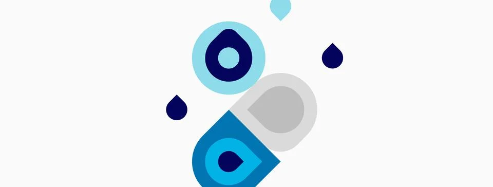 Abstract design featuring overlapping circles, droplets, gray background. Stock Illustration