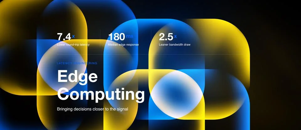 Abstract design featuring overlapping circles, text highlighting edge computi Stock Illustration
