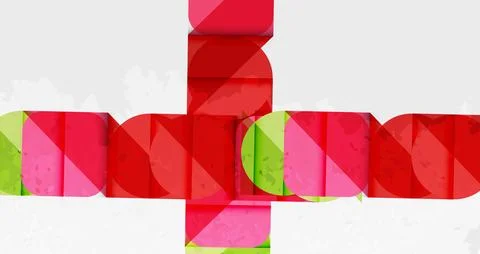 Abstract design featuring overlapping pink, red, green shapes forming plus Stock Illustration