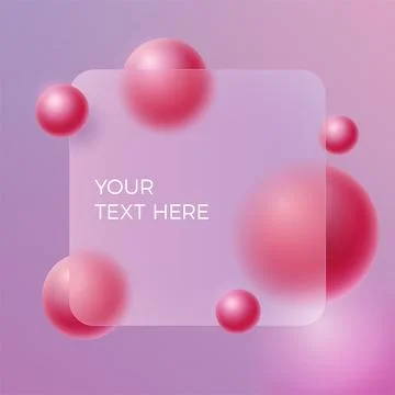 Abstract design featuring pink 3D spheres and a transparent square for text. A Stockillustratie