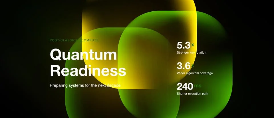 Abstract design featuring quantum readiness concept. Bright green, yellow s.. Stockillustratie