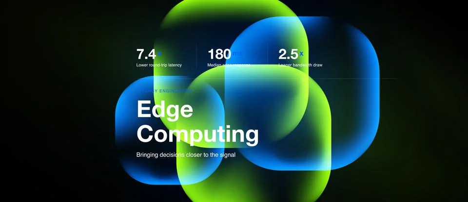 Abstract design featuring vibrant blue, green shapes. Text highlights Edge Stock Illustration