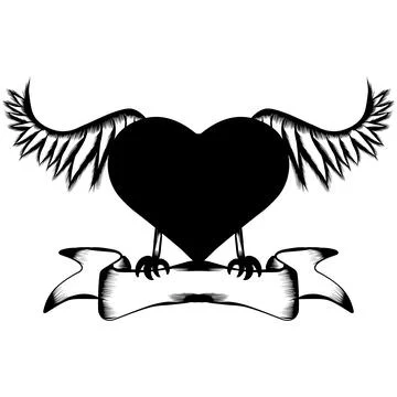 Abstract design frame heart with wings and banner Illustrazione stock