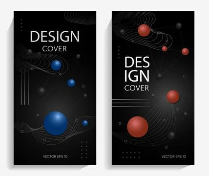 Abstract design with gradient balls. Technological design with blue and red b Stock Illustration