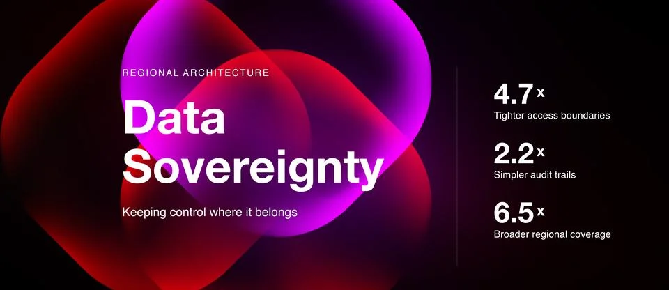 Abstract design highlights data sovereignty concept. Text details regional Stock Illustration
