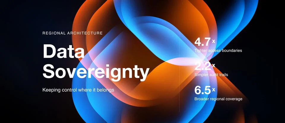 Abstract design highlights data sovereignty concept. Orange, blue swirls Stock Illustration