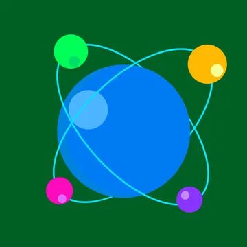 Abstract design Idealized atom symbol with colorful electrons in quantum la.. Stock Illustration