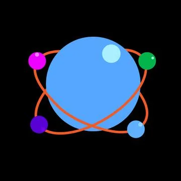 Abstract design Idealized atom symbol with colorful electrons in quantum la.. Stock Illustration