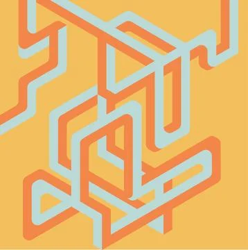 Abstract design isometric with overlapping orange and blue shapes. Illustrazione stock