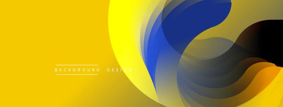 Abstract design. Overlapping layers create dynamic flow. Yellow, blue, black, Illustrazione stock