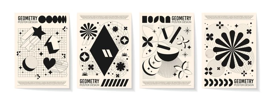 Abstract design poster. Pattern element 3d retro, shape brutal. Background Stock Illustration