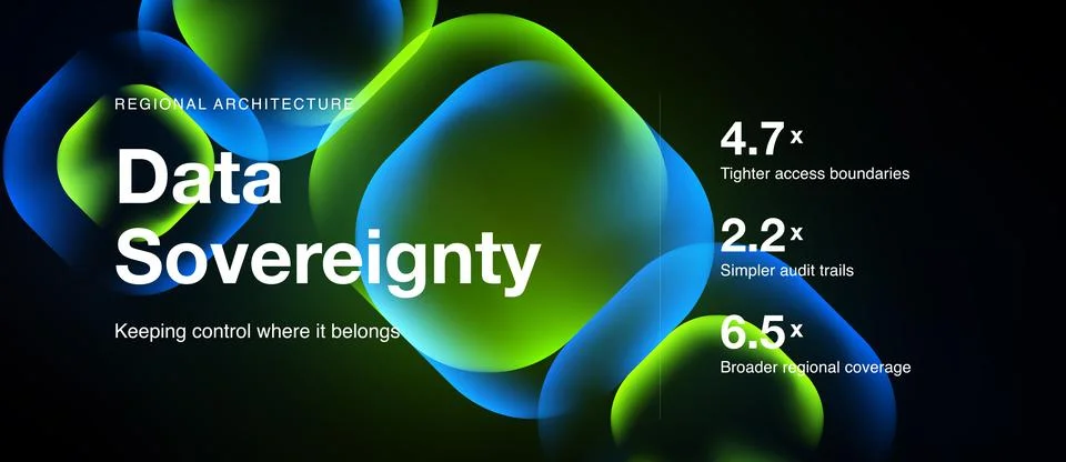 Abstract design promotes data sovereignty. Numbers highlight improved bound.. Stock Illustration