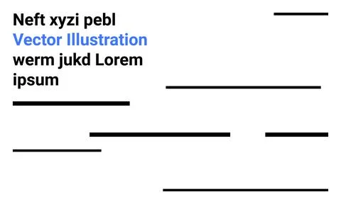 Abstract design with randomized text elements and black lines scattered acros Illustrazione stock