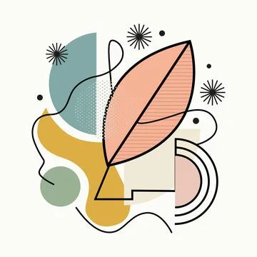 Abstract Design With Shapes and a Leaf in Pastel Colors on a Light Background 스톡 일러스트
