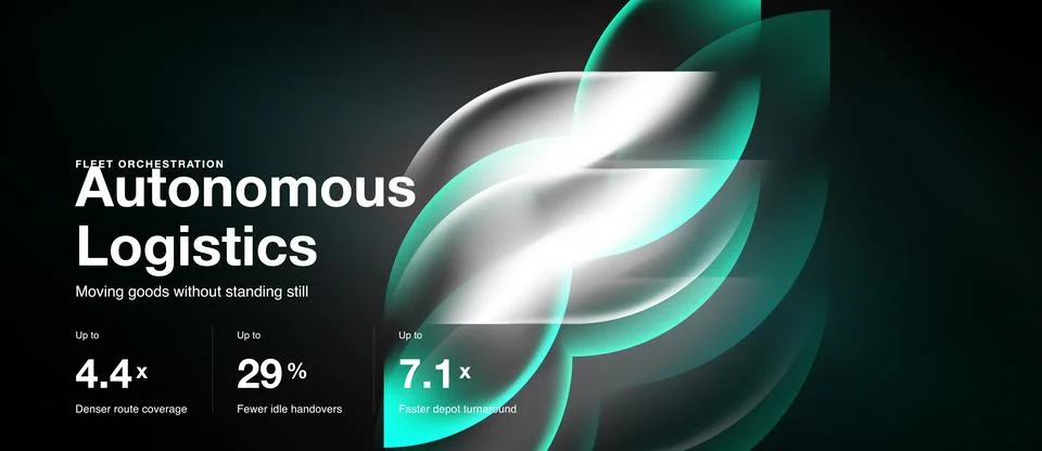 Abstract design showcases autonomous logistics concept. Data points highlight Stock Illustration
