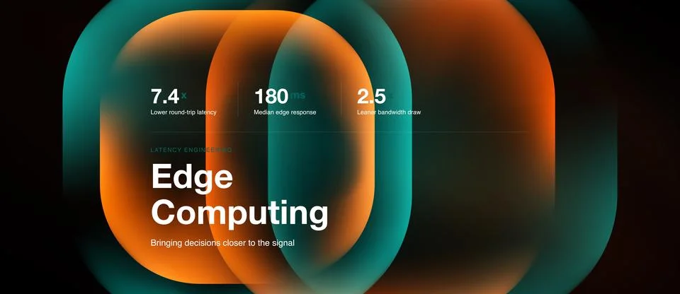 Abstract design showcases edge computing concept. Numbers highlight latency, 스톡 일러스트