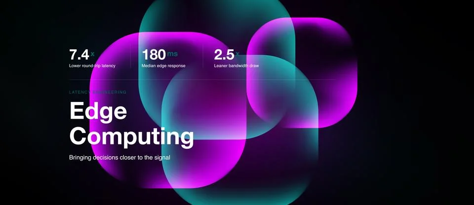 Abstract design showcases edge computing concept. Vibrant purple, teal hues 스톡 일러스트
