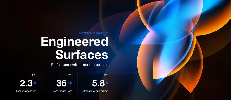 Abstract design showcases engineered surfaces. Data points highlight improved Stock Illustration
