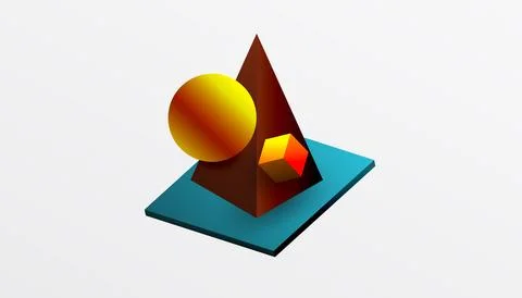 Abstract design showcasing isometric cubes, pyramids, squares, and spheres in a Stock Illustration