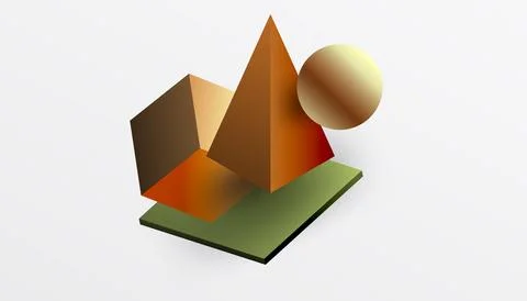 Abstract design showcasing isometric cubes, pyramids, squares, and spheres in a Stock Illustration