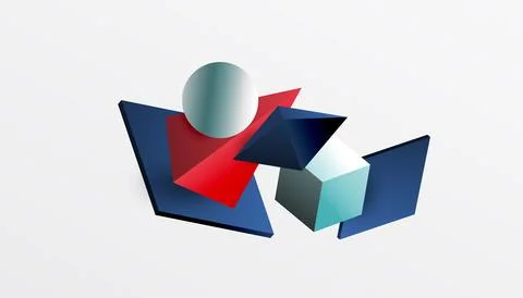 Abstract design showcasing isometric cubes, pyramids, squares, and spheres in a Stock Illustration
