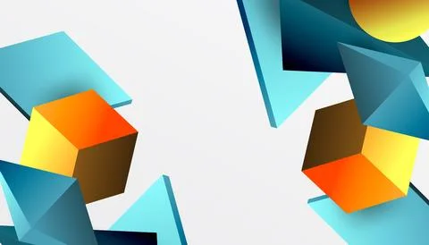 Abstract design showcasing isometric cubes, pyramids, squares, and spheres in a Stock Illustration