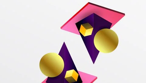 Abstract design showcasing isometric cubes, pyramids, squares, and spheres in a Stock Illustration