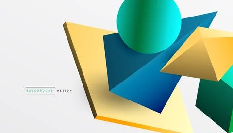 Abstract design showcasing isometric cubes, pyramids, squares, and spheres in a Stock Illustration
