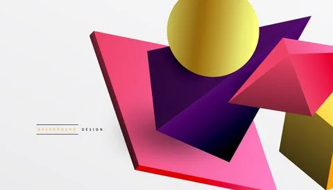 Abstract design showcasing isometric cubes, pyramids, squares, and spheres in a Stock Illustration