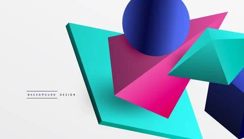 Abstract design showcasing isometric cubes, pyramids, squares, and spheres in a Stock Illustration