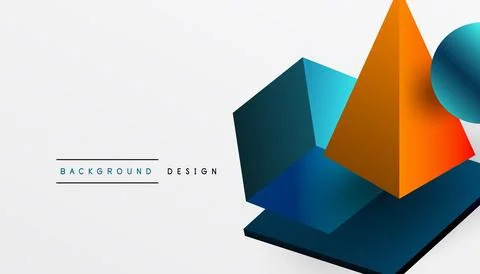 Abstract design showcasing isometric cubes, pyramids, squares, and spheres in a Stock Illustration